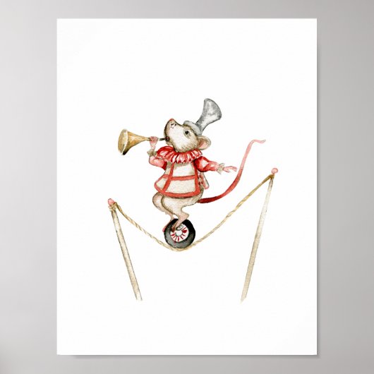 Poster Cute Circus Mouse With Trumpet Carnival Nursery (Devant)