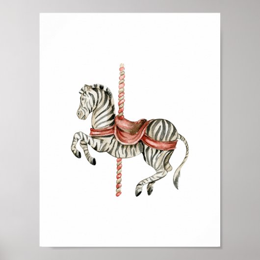 Poster Cute Circus Zebra Carousel Carnival Nursery (Devant)