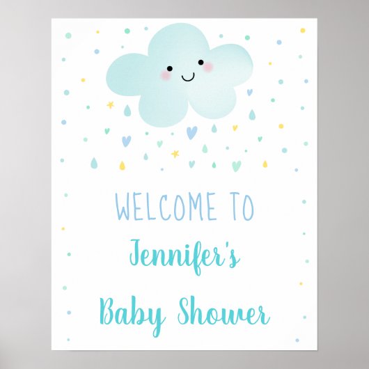 Poster Cute Cloud Stars Blue Baby Sprinkl Bienvenue (Devant)