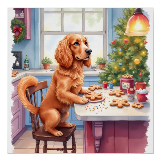 Poster Cute Cocker Spaniel Gingerbread Baking Christmas (Devant)