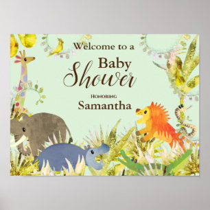 Poster Cute Colorée Jungle Animaux Baby shower tropical