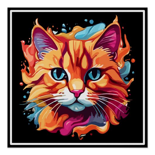 Poster Cute Colorful Chat Face-87002 (Devant)