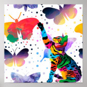 Poster Cute Colorful Kitten Chat Papillon Whimsical (Devant)