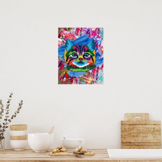 Poster Cute Colorful Kitten Chat Whimsical (Cuisine)