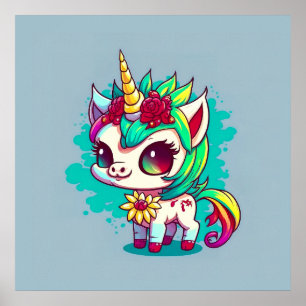 Poster Cute Colorful Magic Creature Unicorn Artwork