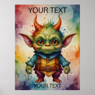 Poster Cute colourful funny little goblin