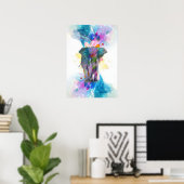 Poster cute colourful watercolours splatters elephant (Bureau à domicile)