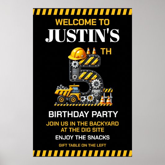 Poster Cute Construction 5e fête d'anniversaire (Devant)