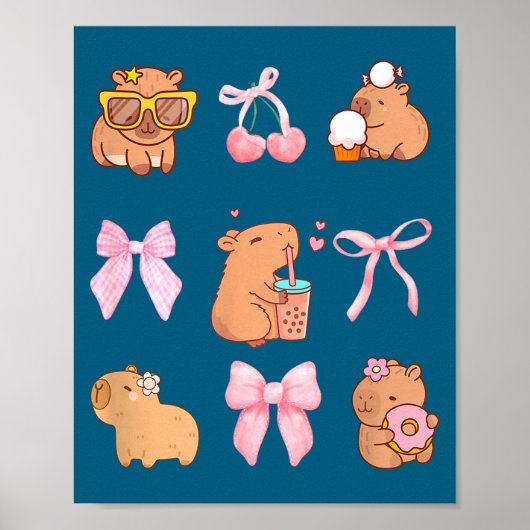 Poster Cute Coquette Bow Capybara Pajamas Pjs Clothes Gir (Devant)