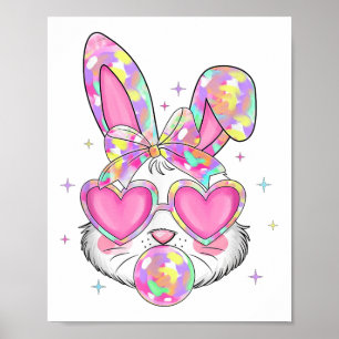 Poster Cute Coquette Bow Jour de Pâques Lapin Oreille Gir