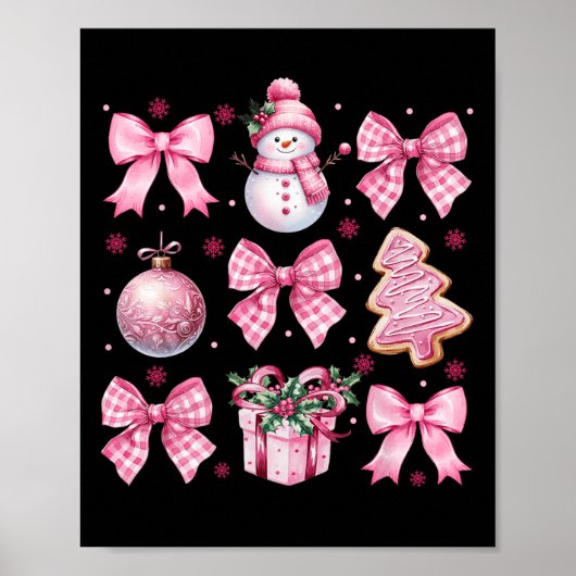 Poster Cute Coquette Noël Pink Bows Père Noël Gingerbrea (Devant)