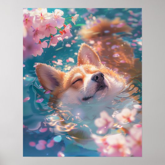 Poster Cute Corgi Chill dans l'eau (Devant)