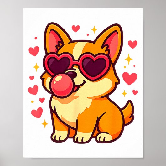 Poster Cute Corgi Valentine Puppy With Heart Sungles (Devant)