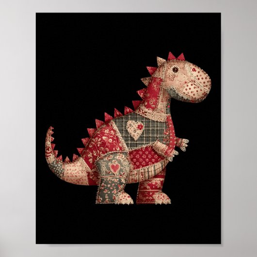 Poster Cute Country Dinosaur Patchwork Hearts Valentine  (Devant)