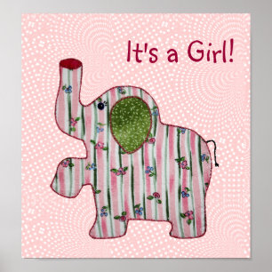 Poster Cute Country Style Eléphant Rose Baby Girl