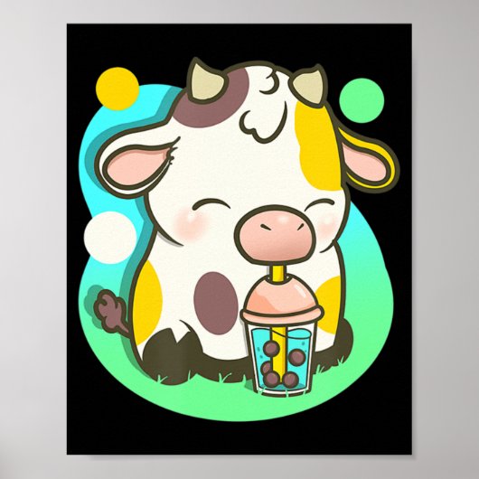 Poster Cute Cow Boba Tea Buble Tea Anime Kawaii (Devant)