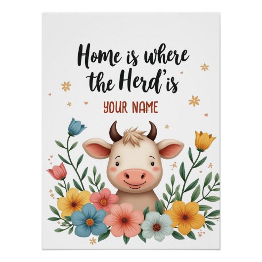 Poster Cute Cow - Editable Family Name Design (Devant)