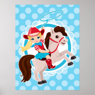 Poster Cute Cowgirl sur le cheval - Rodeo Blonde