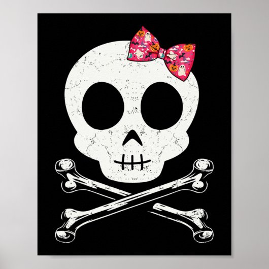 Poster Cute Crâne Et Crossbones Cravate Bow Rose Hallowee (Devant)
