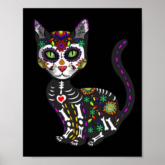 Poster Cute Crâne Sucre Mexicaine Chat Halloween Jour De (Devant)