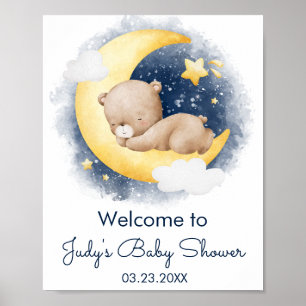 Poster Cute Crescent Moon Teddy Bear Baby shower