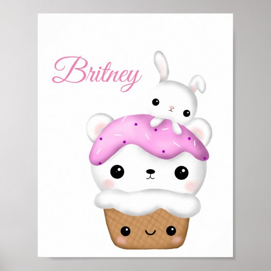 Poster Cute Cupcake kawaii Crème glacée personnalisée (Devant)