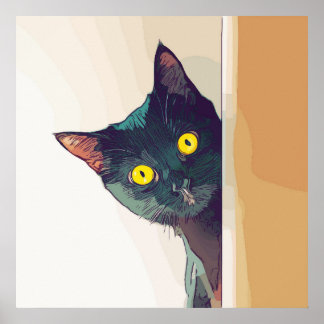 Poster Cute Curious Chat numérique illustré