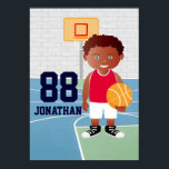 Poster Cute customizable basket<br><div class="desc">On can create this in any basketball uniform color or change element of the boy as required. A cute basketball design for any Birthday of a future basketball player or basketball fan, featuring a young basketball player wearing a jersey and holding a basketball a basketball court. Parfait pour tout Birthday...</div>