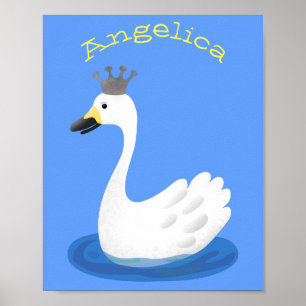 Poster Cute cygne blanc avec dessin de la couronne