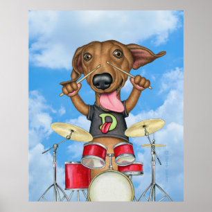 Poster Cute Dachshund Jouer Des Tambours