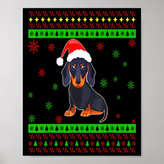 Poster Cute Dachshund Long Dog Mom Merry Xmas New Year (Devant)