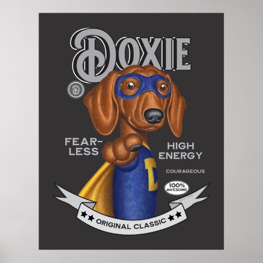 Poster Cute Dachshund Superhero (Devant)
