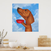 Poster Cute Dachshund tenant le bol rouge (Cuisine)
