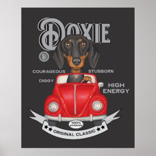 Poster Cute Dachshund véhicule Vintage