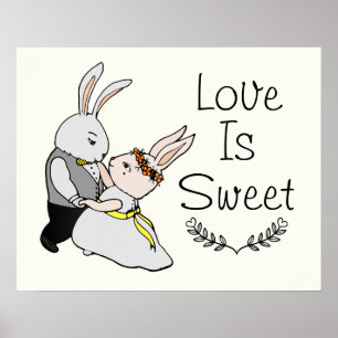 Poster Cute Dancing Love Bunnies   Love is Sweet Wedding