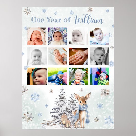 Poster Cute Deer Winter Première année Photo Milestone Po (Devant)