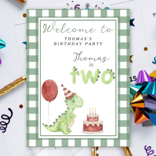 Poster Cute Dino 2e fête d'anniversaire