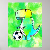 Cute Dinosaur Aime Le Football Aquarelle Personnal