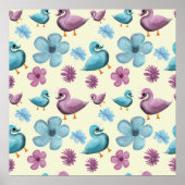 Poster Cute Duck Floral Pattern Aesthetic Pastel Kawaii B (Devant)
