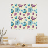 Poster Cute Duck Floral Pattern Aesthetic Pastel Kawaii B (Cuisine)