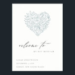 Poster Cute Dusky Blue Floral Heart Bat mitzvah Bienvenue<br><div class="desc">Si vous avez besoin d'une personnalisation supplémentaire,  n'hésitez pas à m'envoyer un message sur yellowfebstudio@gmail.com .</div>