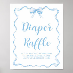 Poster Cute Dusty Blue Bow Boy Baby shower Déchets Raffle