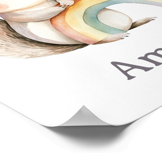 Poster Cute Écureuil Tenant Un Arc-En-Ciel Une Pépinière  (Coin)