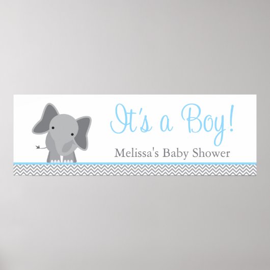 Poster Cute Elephant Chevron Baby shower bleu clair (Devant)