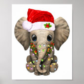Poster Cute Elephant Christmas Light Funny Elephant Lover (Devant)