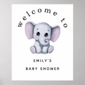 Poster Cute Elephant Gender Neutral Welcome Baby Shower (Devant)