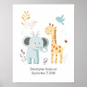 Poster Cute Elephant Giraffe Oiseaux Pépinière personnali (Devant)