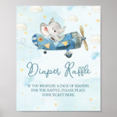 Poster Cute Elephant Plane Aventure Blue Diaper Raffle (Devant)