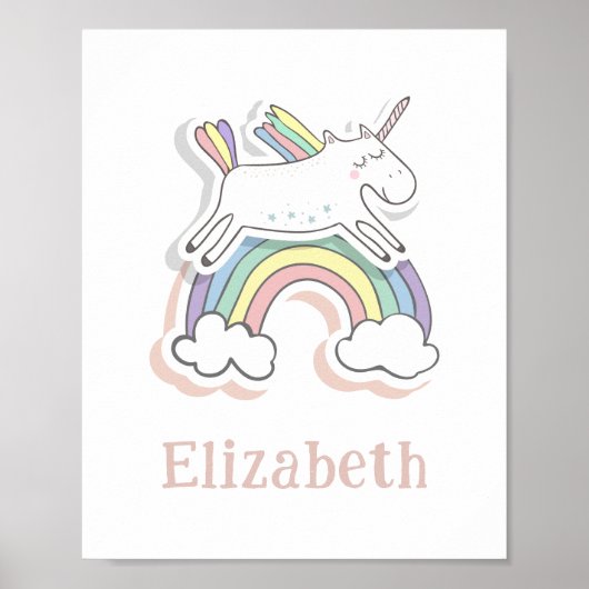 Poster Cute fairy Unicorn sur arc-en-ciel. Petite fille N (Devant)
