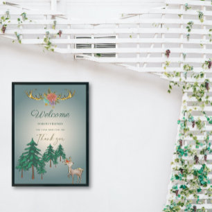 Poster Cute Fairytale Woodland Deer Animals Baby Shower